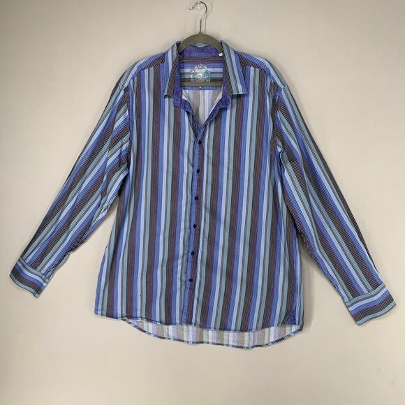 Scully Shirt Men XXL Blue Striped Print Long Sleeve Pearl Button Up Colorful - Picture 1 of 10
